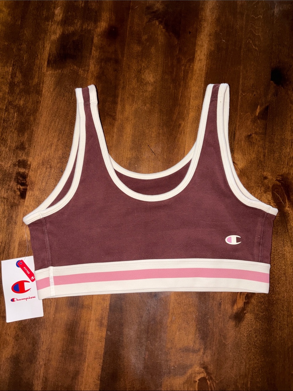 Champion Chocolate Brown Sport Bra with Pink and White Accents NWT L - Picture 3 of 3
